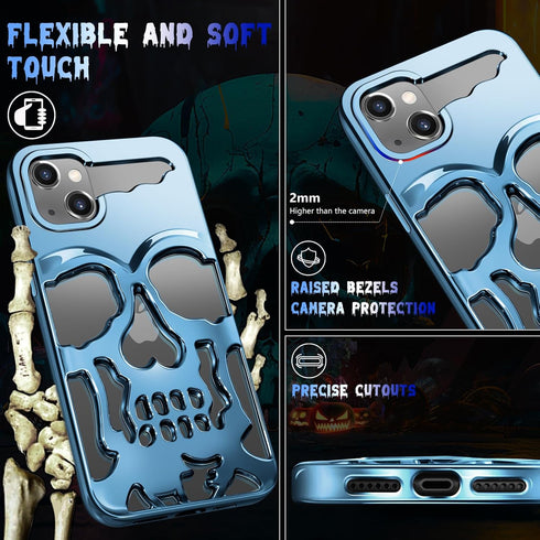 for iPhone 13 Phone Case for Men Women, Cool Skull Skeleton Funny Gothic Hollow Phone case for iPhone 13 Cute Hollowed Plated Shockproof Cover for...