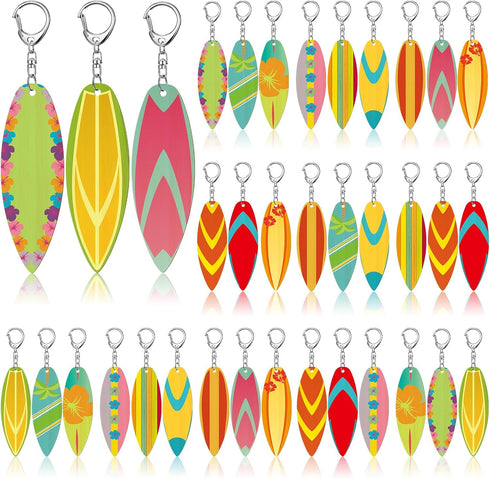 Bucherry 36 Pcs Beach Favors Keychain Gifts Set Wooden Bulk Surfboard Slippers Sea Turtle Coconut Tree Bible Keychains for Beach Hawaiian Florida ...