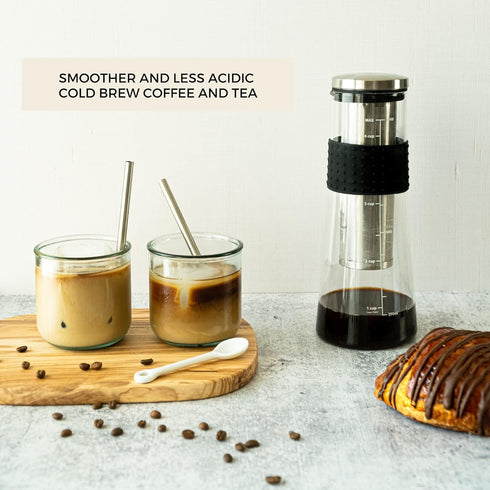 Cafe Crush Club Cold Brew Coffee Maker | Fire Toughened Borosilicate Glass | 304 Stainless Steel Infuser | 1000ml / 34 oz | Cold Brew Iced Coffee ...