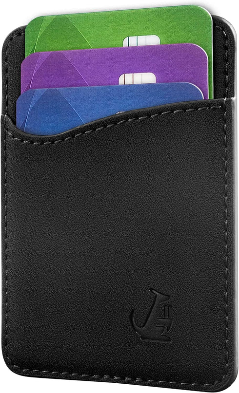 Wallaroo Wallets Slim Leather Card Holder Wallet - Black, Minimalist, Thin, Front Pocket, Genuine Leather Credit Card Holder for Easy Work and Tra...