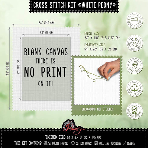 Counted Cross Stitch Kit 'White Peony' Flowers, 5.1" ? 6.9", Floral Embroidery Kit for Beginners with Pattern for Home Decor...