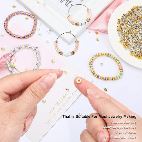 1500pcs 6mm Flat Round Spacer Beads Disc Loose Jewelry Making Beads for DIY Bracelet Necklace Earring Craft Supplies, Gold & Silver...