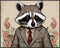 Posterizer 1 pcs- A raccoon dressed in a suit and red tie-Art for Animal Lovers-Floral Botanical Art- Gift for Men Women -decor for Bedroom, Offic...