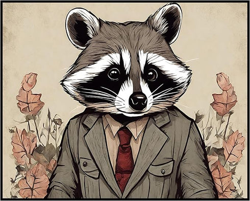 Posterizer 1 pcs- A raccoon dressed in a suit and red tie-Art for Animal Lovers-Floral Botanical Art- Gift for Men Women -decor for Bedroom, Offic...