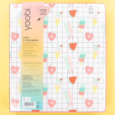 Yoobi | 1 Inch Binder, Popsicle | Holds Up to 275 Sheets | 3-Ring D-Ring Binder | PVC Free, FSC Certified | 11.5” x 1” x 10.5”...