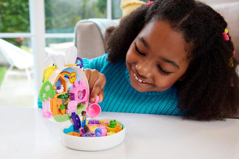 Polly Pocket Flower Garden Bunny Compact Playset with 2 Micro Dolls & 12 Accessories, Including 2 with Color Change...