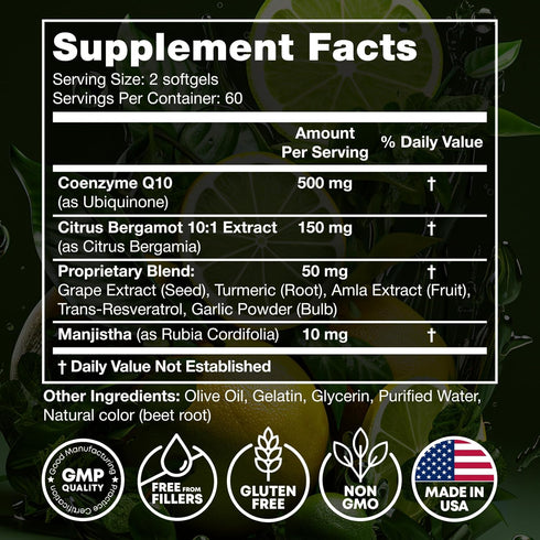 High Absorption CoQ10 500MG - Co Q 10 Supplement 120 Softgels for Heart Health&Energy Production - Enhanced CoQ10 Nutritional Supplements with Coe...
