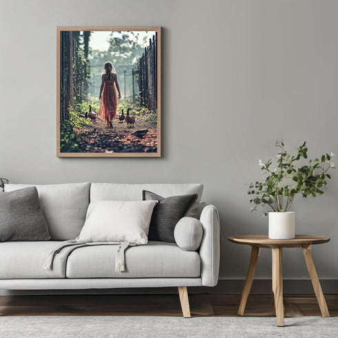 Posterizer 1 pcs-rustic village scene-girl with her ducks 1-Landscape & Nature Art-Art for Animal Lovers-Gift for Art Lovers- unframed wall art...