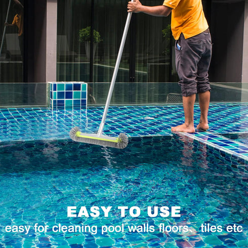 Professional Heavy Duty Swimming Pool Wall & Tile Brush?17.5" Round Ends Pool Brush Head with Sturdy Aluminum Handle for Cleans Walls, Tiles & Flo...