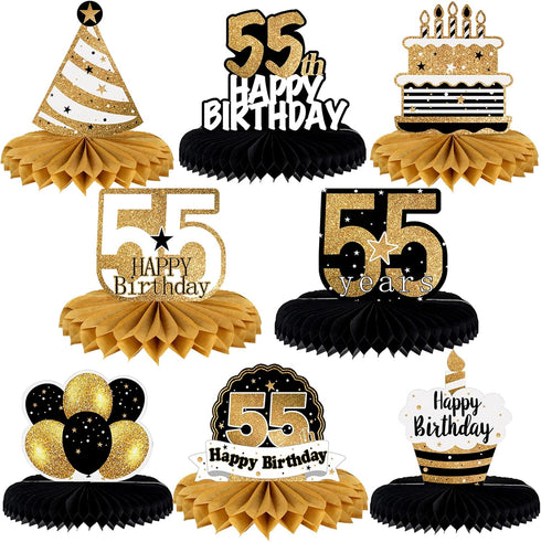 LINGTEER Happy 55th Birthday Table Honeycomb Centerpieces Cheers to 55th Birthday 55 Years Old Party Table Decorations Gift Sign....