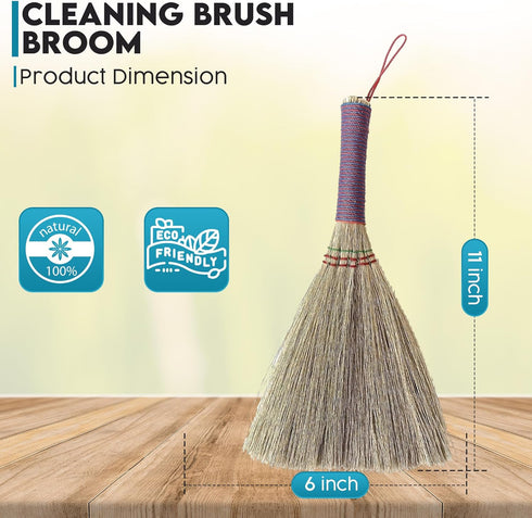 Handmade Bamboo Grass Broom with Nylon Thread Handle - Angled Bristles for Sweeping Debris & Dust - Perfect for Carpet, Cobwebs & Dusting - Compac...