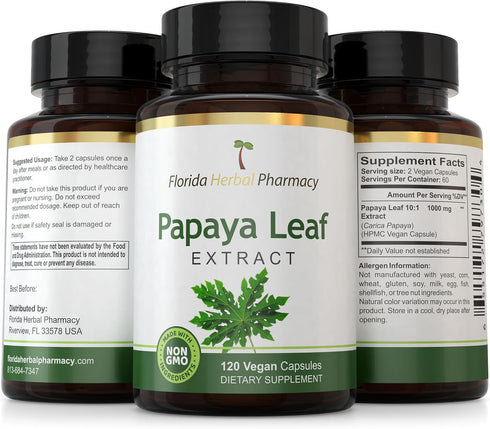 Florida Herbal Pharmacy, Papaya Leaf Extract Capsules 10:1 (120 Capsules)...