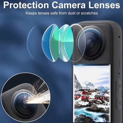 FiTSTILL Insta 360 X3 Sticky Easy Installation Lens Guard Screen Tempered Film Set, Lens Silicone Protector for Insta360 X3 Accessories LCD Temper...