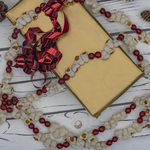 Ornativity Popcorn Cranberry Wooden Garland – Realistic Pop Corn and Rustic Red Wood Beaded Christmas Tree Decorations Garland Bead Strand...