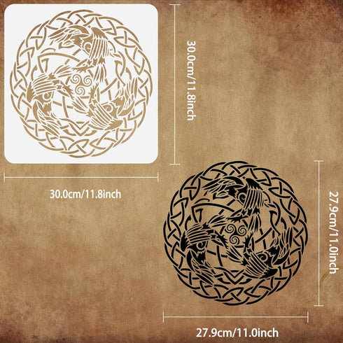 FINGERINSPIRE Celtic Raven Painting Stencil 11.8x11.8inch Celtic Knot Drawing Template Reusable Crow Pattern Hollow Out Stencil for Painting on Wa...