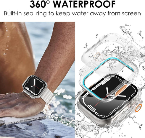 Ultra Look - Fullife 2 in 1 Compatible with Apple Watch Case Series 9 45mm Waterproof Screen Protector, Front & Back Full Protective Bumper Face C...