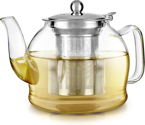 Teabloom Dublin Glass Teapot – Premium Borosilicate Glass with Removable Stainless Infuser – Stovetop Safe – Ideal for Loose Leaf Tea – Tea for Tw...