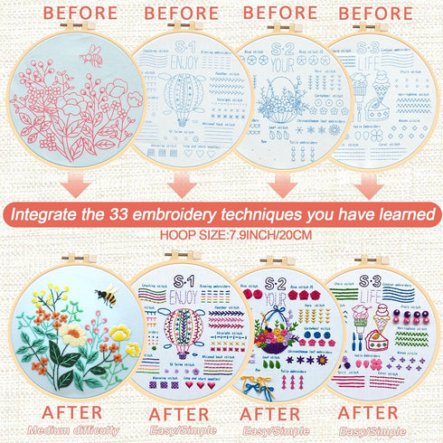 VIVAwisdom 4 Sets Beginner Cross Stitch Kits; Hand Embroidery kit for Adults with Beautiful Embroidery Patterns and Comprehensive Needlework Suppl...