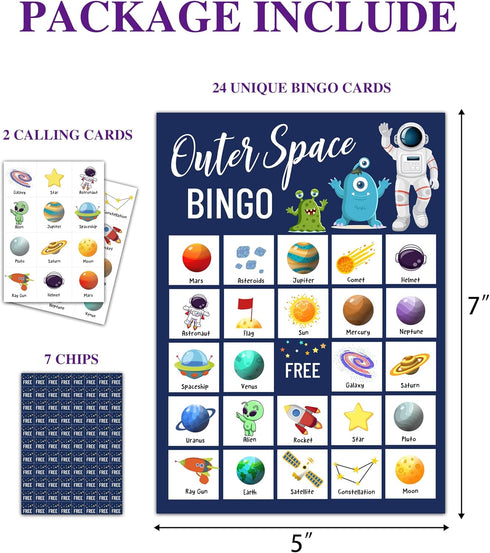 Space Bingo Game, Outer Space Party Games Bingo Cards for Adults, Space Birthday Bingo, Space Party Favors Supplies Decorations, 24 Players Bingo ...