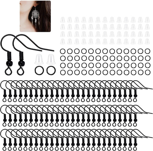 600Pcs Hypoallergenic Earring Hooks, Black Earring Making Kit, Earring Making Supplies with Earring Backs and Jump Rings for Jewelry Making (Black...