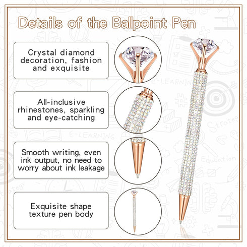 10 Pcs Big Diamond Pens with Crystal Bling Rhinestone Metal Glitter Ballpoint Pens Black Ink Retractable Cute Fancy Wedding bridal shower Gift Off...