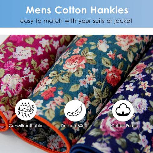 Mantieqingway Cotton Floral Handkerchiefs for Men 5 PCS Pocket Squares with 1 Holder, for Wedding Party Tuxedo Suit Jacket...