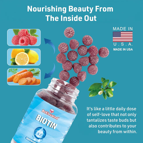 Biotin Gummies - Hair and Nails Strength Growth Vitamins Supplements for Women Health and Beauty - 10000 MCG Skin Chewable Supplement - Raspberry ...