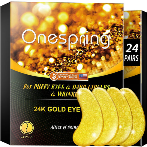 Under Eye Patches (24 Pairs) - Golden Under Eye Mask for Dark Circles, Puffiness & Wrinkles, Natural Collagen Eye Gels Pads for Refreshing, Revita...