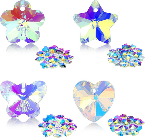80 Pieces AB Crystal Beads Charms Butterfly Heart Star Flower Glass Crystal Beads Mixed Shape Loose Beads Crystal Pendants for Bracelets Necklace ...