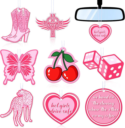 Tallew 8 Pcs Scented Pink Car Air Freshener Preppy Hanging Oil Freshener Ornaments Pink Car Freshener Slice Essential Pendant Scented Diffuser for...