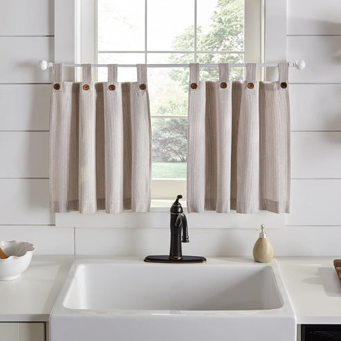 Elrene Home Fashions Tucker Ticking Stripe Tier Window Curtains for Kitchen or Bathroom, 30" x 24", Set of 2, Linen...
