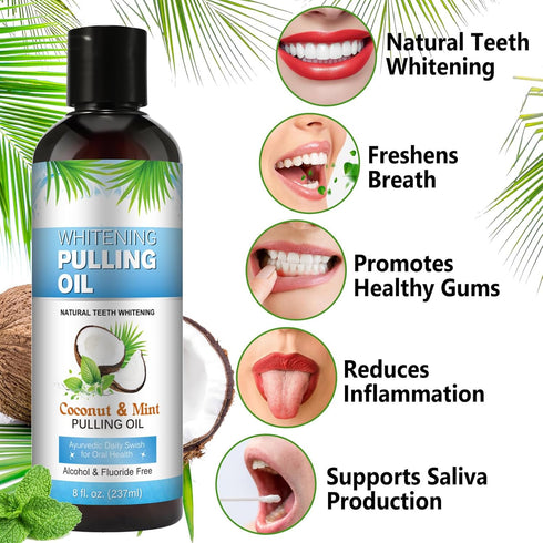 Natural Coconut Pulling Oil (8 Fl.Oz),with Tongue Scraper+Measuring Cup,Pulling Oil Mouthwash for Teeth, Pulling Oil for Teeth Whitening and Healt...