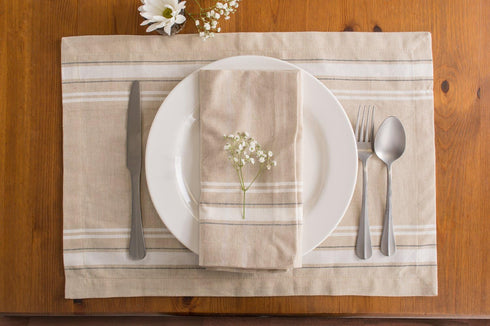 DII French Stripe Dining Table Collection Farmhouse Style Placemat Set, 13x19 Inches, Taupe/White, 6 Piece...