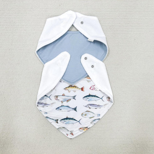 Baby Bib for Drooling and Teething - Highly Absorbent, Machine Washable, Durable, Soft Snap Closure, Pacifier Clip - Let's Go Fishing...