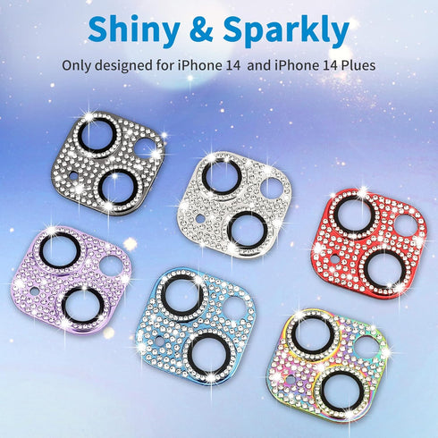 for iPhone 14 and iPhone 14 Plus Camera Lens Protector, Bling 3D Rhinestone Sparkle Diamond 9H Tempered Glass Camera Cover Anti Scratch Shockproof...