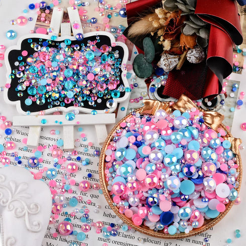 75g Mix Resin Pearls Rhinestones Kit, 3-10mm Half Pearls and 2-6mm Flatback Rhinestones for Nail Art Decoration Shoes Clothes Tumblers Scrapbookin...
