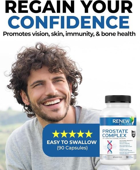Renew Actives Prostate Complex Supplements - Promote Health for Men, Thyroid Gland, Eyesight, and Immune Function - Powerful Antioxidant Formula -...