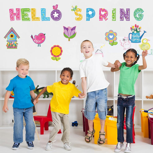 67 Pcs Spring Bulletin Board Decorations Set,Flower Paper Cutouts Classroom Decor with Glue Points Seasonal Class Decor for Office School Kinderga...