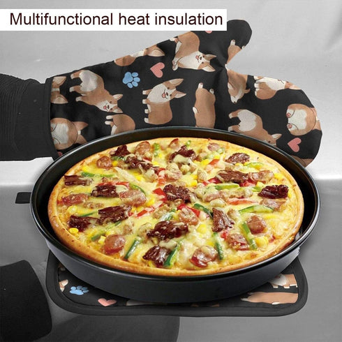 Cute Corgi Dog Heat Resistant Oven Mitts and Pot Holders Sets Non Slip Kitchen Gloves Hot Pads with Inner Cotton Layer for Cooking BBQ Baking Gril...