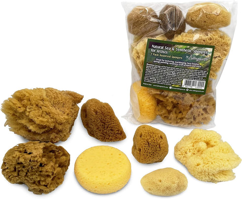 Natural Sea & Synthetic Sponges - Assorted Sizes 7pc Value Pack for Crafts & Artists: Great for Painting, Hobbies, Art, Effects, Ceramics, Clay, P...