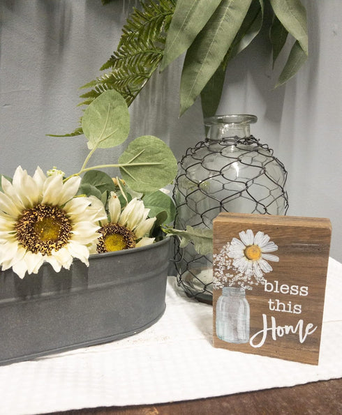 Inspirational Wood Grain Mini Block Sign, 4" (Bless This Home)...