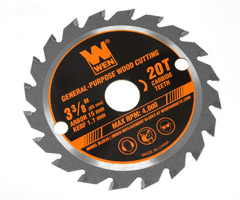 WEN BL0320 3-3/8-Inch 20-Tooth Professional Woodworking Saw Blade for Compact and Mini Circular Saws...
