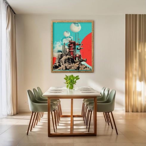 Posterizer 1 pcs-retro futuristic collage with old buildings and planets-Abstract & Modern Art-Astronomy & Celestial Art-Gift for Art Lovers-Gift ...