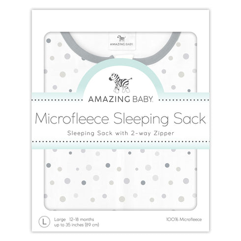 Amazing Baby Microfleece Sleeping Sack, Wearable Blanket with 2-Way Zipper, Use After Swaddle Transition, Playful Dots, Sterling, Large 12-18 Mont...