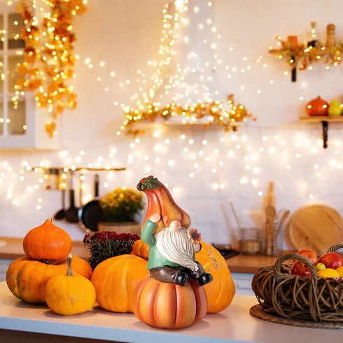Jetec Fall Gnome Statue Fall Pumpkin Gnome Decoration White Beard Figurine Autumn Resin Dwarf Elf Statue for Porch Garden Outdoor Yard Halloween T...