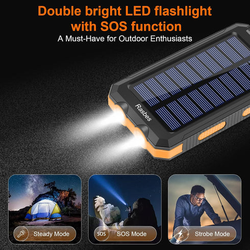 Solar Charger, Portable 38800mAh Solar Power Bank IPX5 Waterproof with Built-in Solar Panel Charger and LED Flashlight, Solar Phone Charger Batter...
