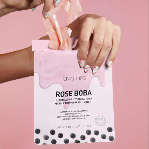 Avatara - Rose Boba Hydrogel Mask, Cooling Facial Mask, 2-Piece Glow-Enhancing & Balancing Skin Care Mask with Niacinamide & Rose Extract, 30 g...