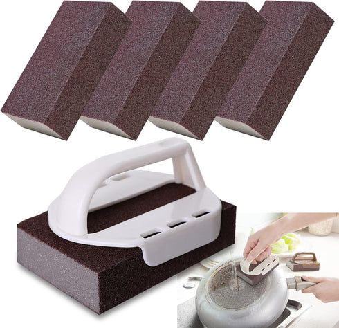 Nano Carborundum Sponge,4/8pc Emery Sponge Kitchen Pot Brush with Handle,Magic Eraser Scrub Kitchen Removal Sponge for Quickly Clean,Wet Dry Sandi...