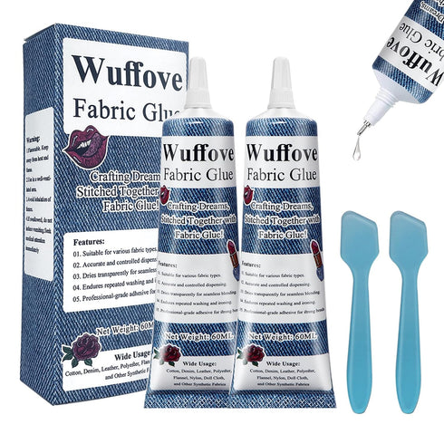 Clear Permanent Fabric Glue - Wuffove No Sew Strong Fabric Glue for Clothing Washable (2 PCS)...