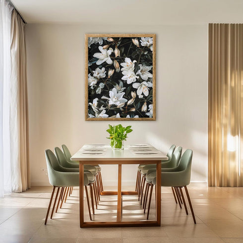 Posterizer 1 pcs-white unique flowers with dark background-Floral & Botanical Art-Abstract & Modern Art-Decor for Home & Office- UNFRAMED Wall Art...